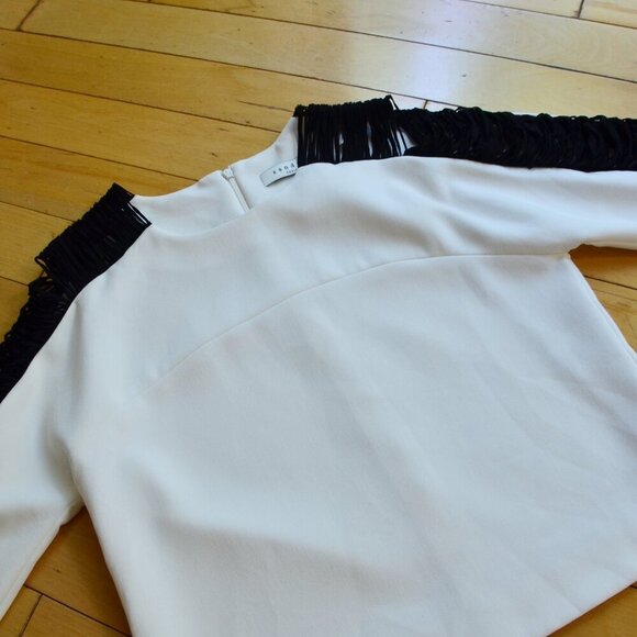 Sandro $275 White Black Fringe Sleeve Top Size 2 US S/M - Picture 4 of 14